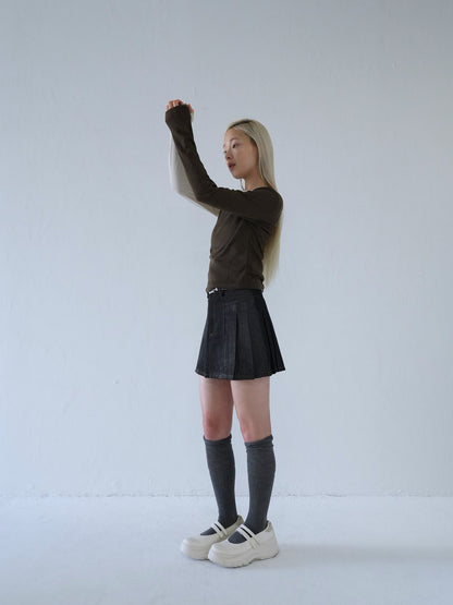 denim pleated mini skirt