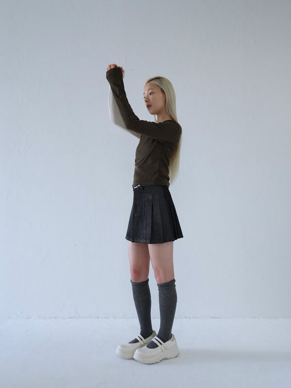 denim pleated mini skirt
