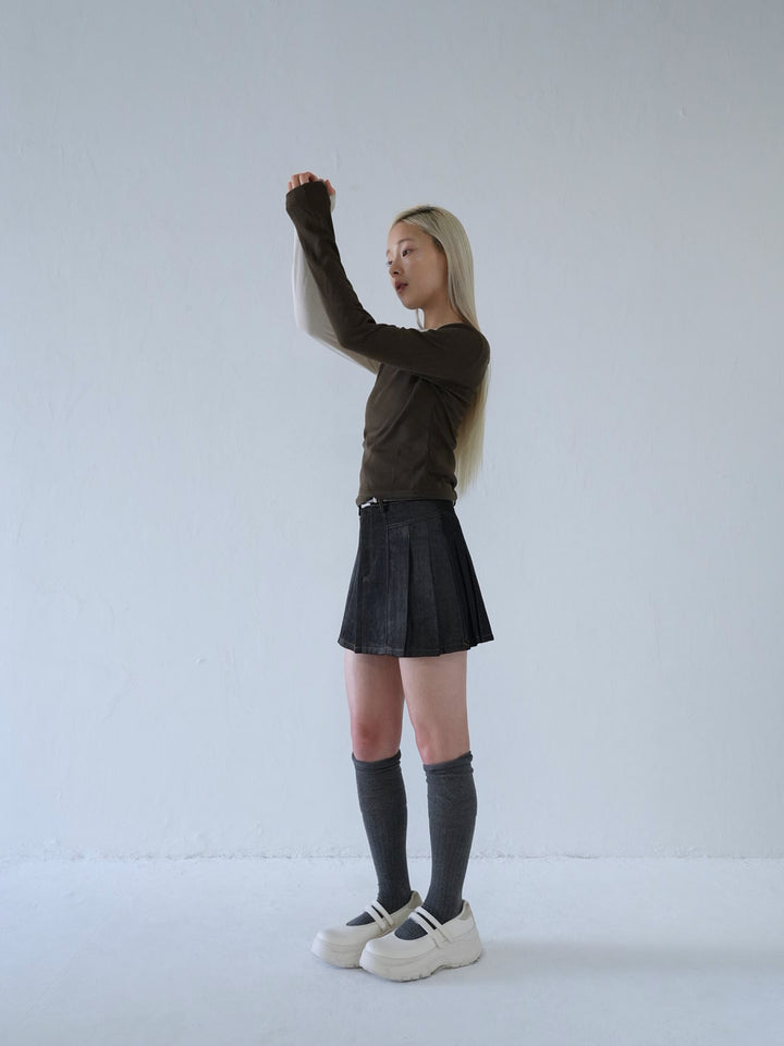【 10月上旬発送予定 】denim pleated mini skirt