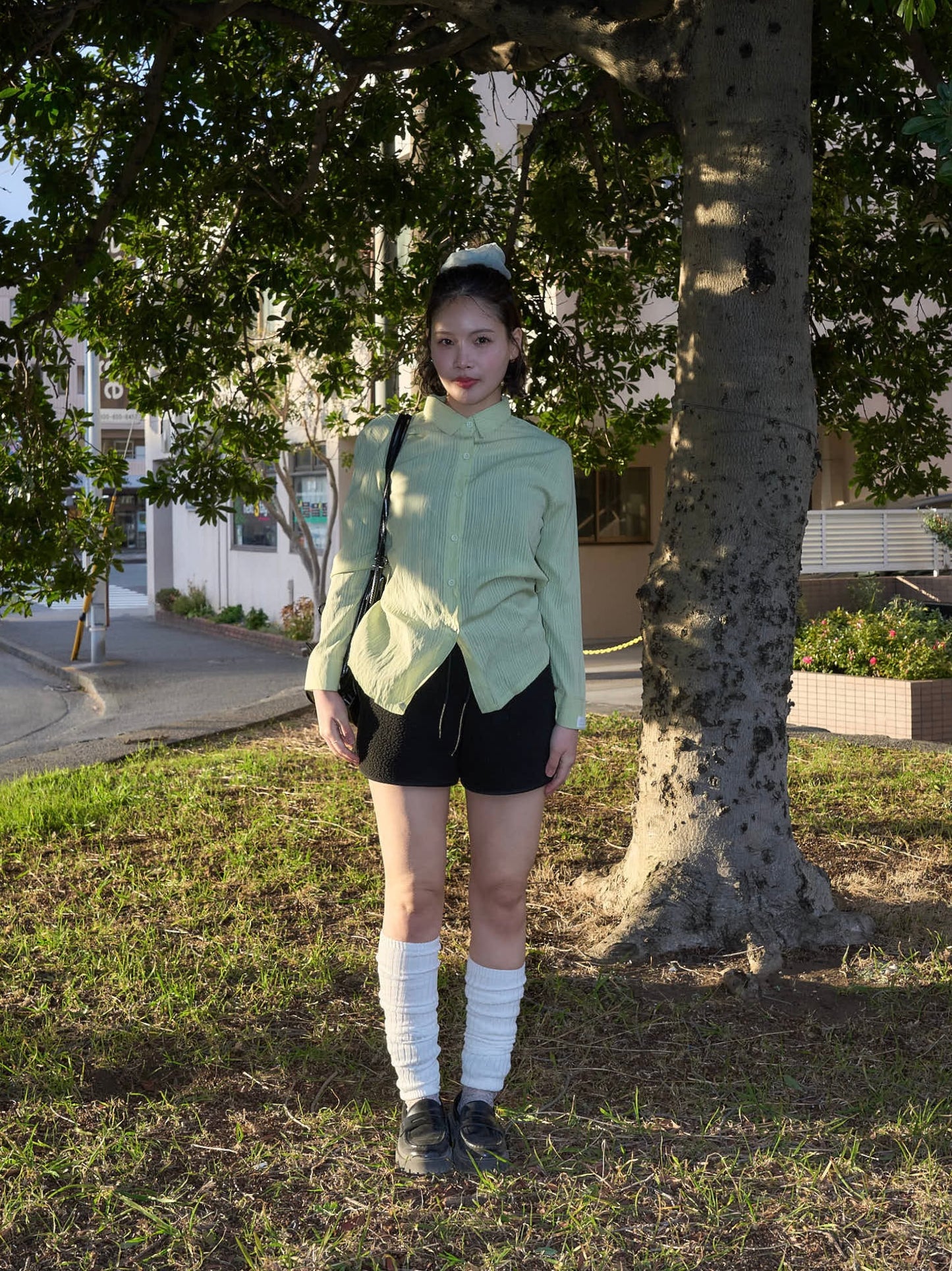 crinkle ribbon long sleeve shirt