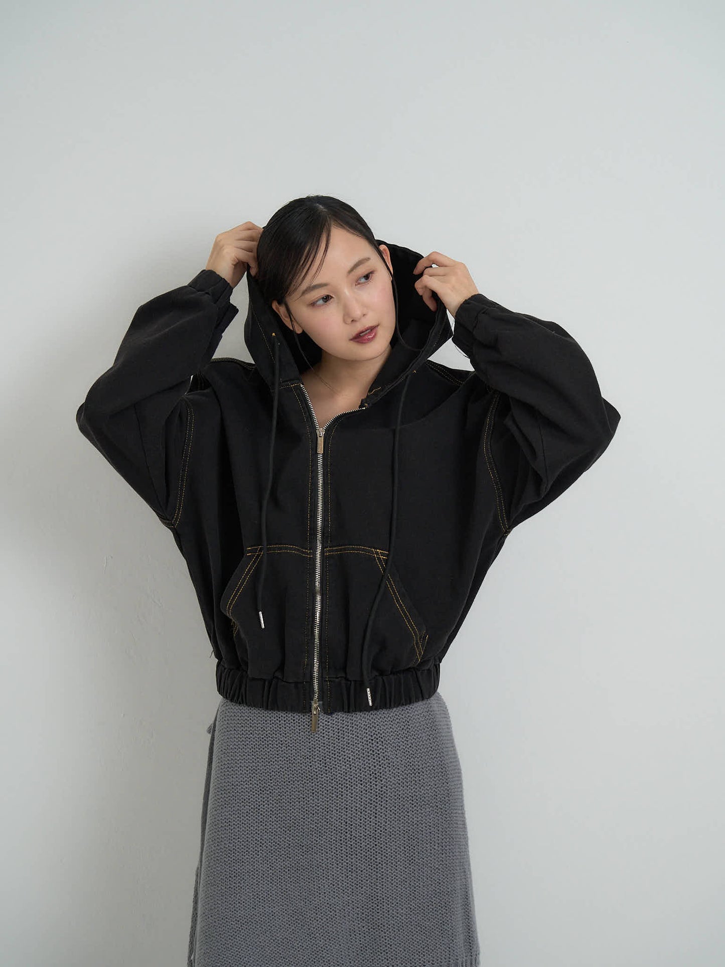 cropped denim hoodie