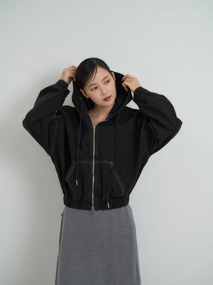 cropped denim hoodie