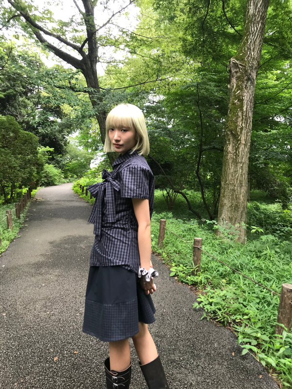 w ribbon check blouse