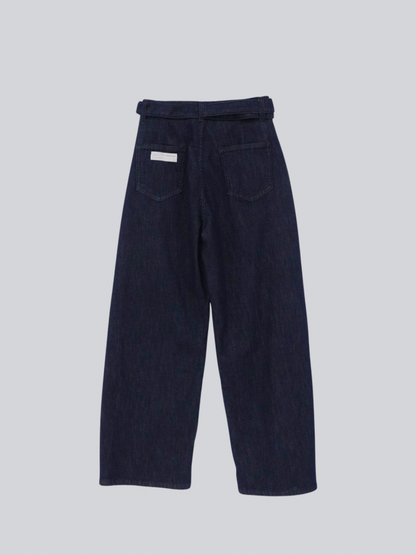 belted high waist denim pants