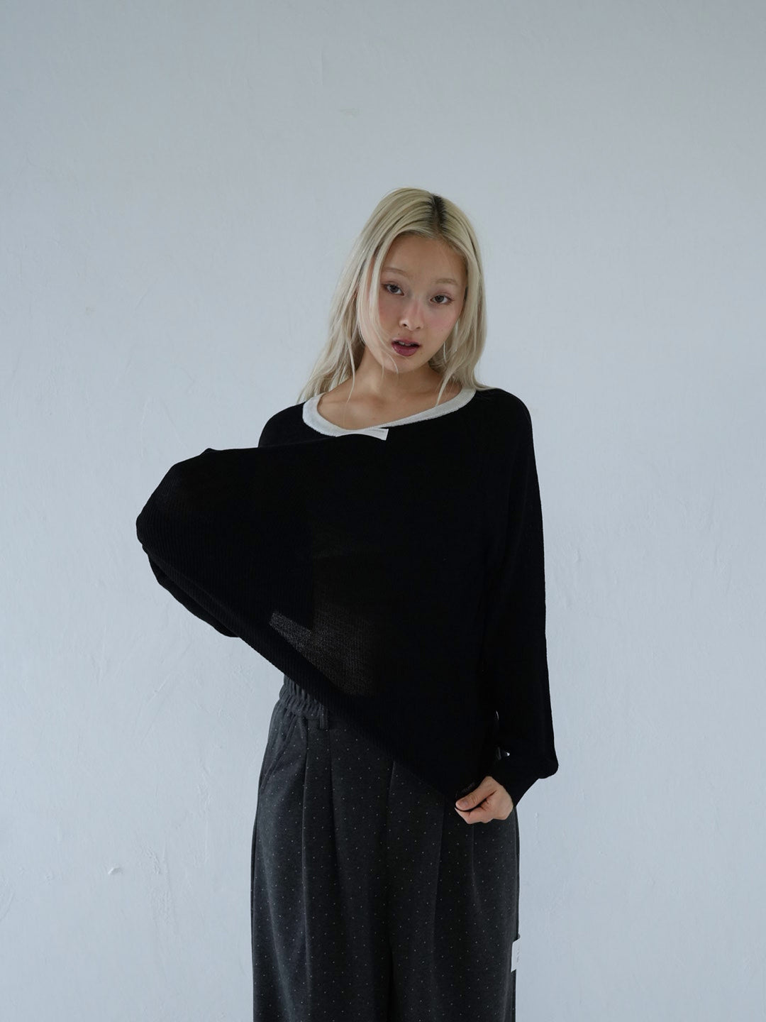 【 10月上旬発送予定 】contrast trim rib knit top