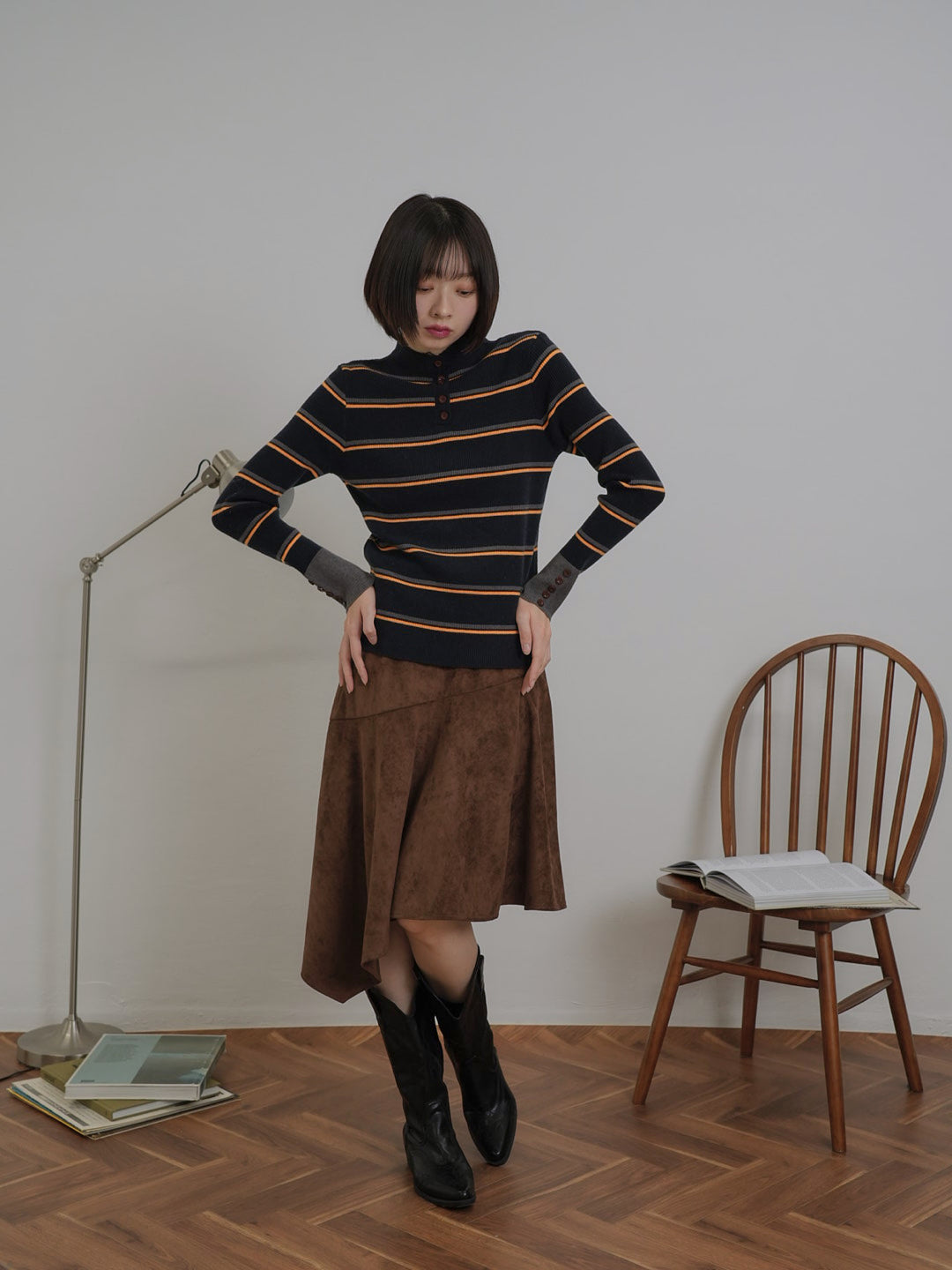 border rib knit  top