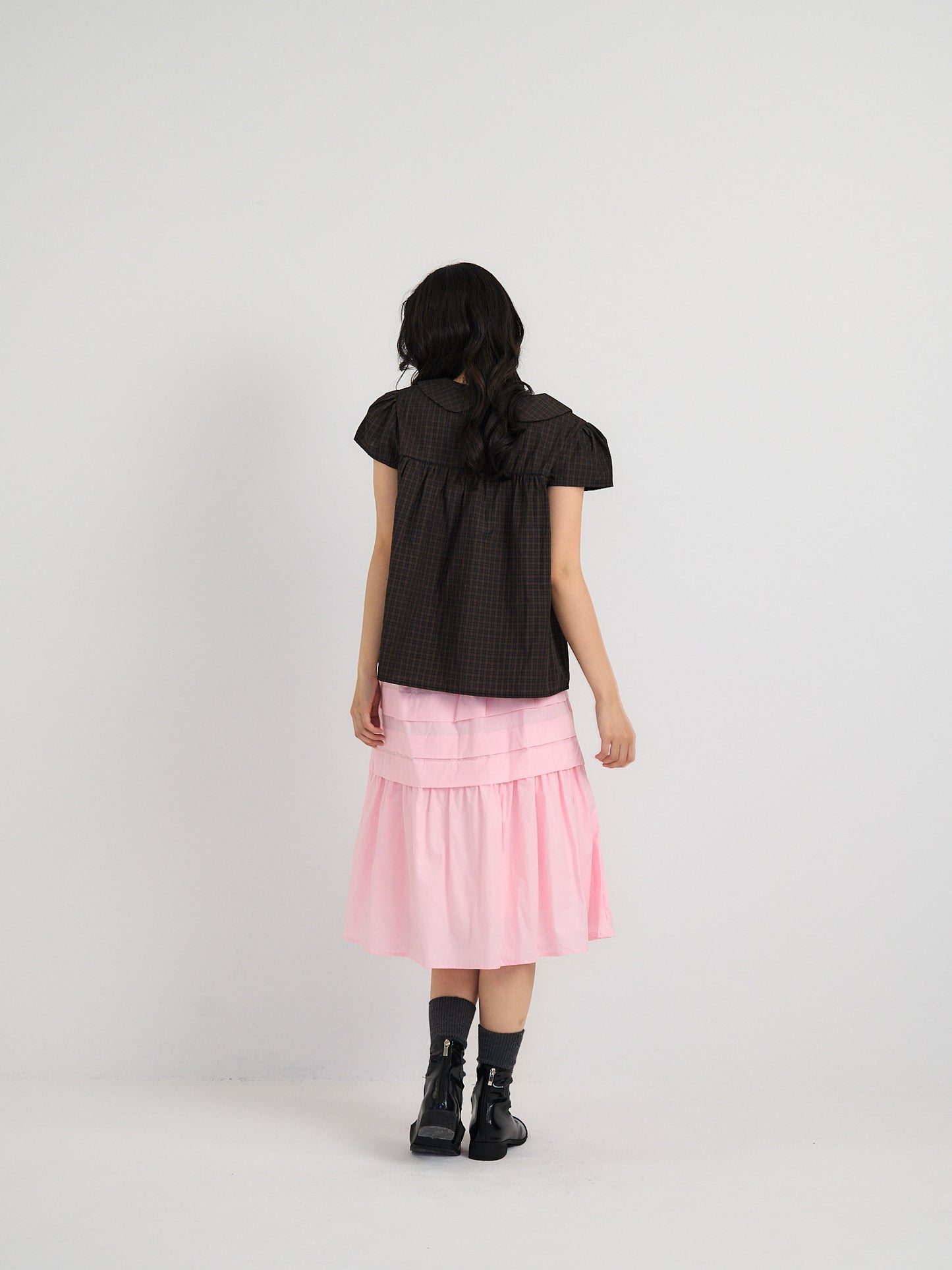check frill collar blouse