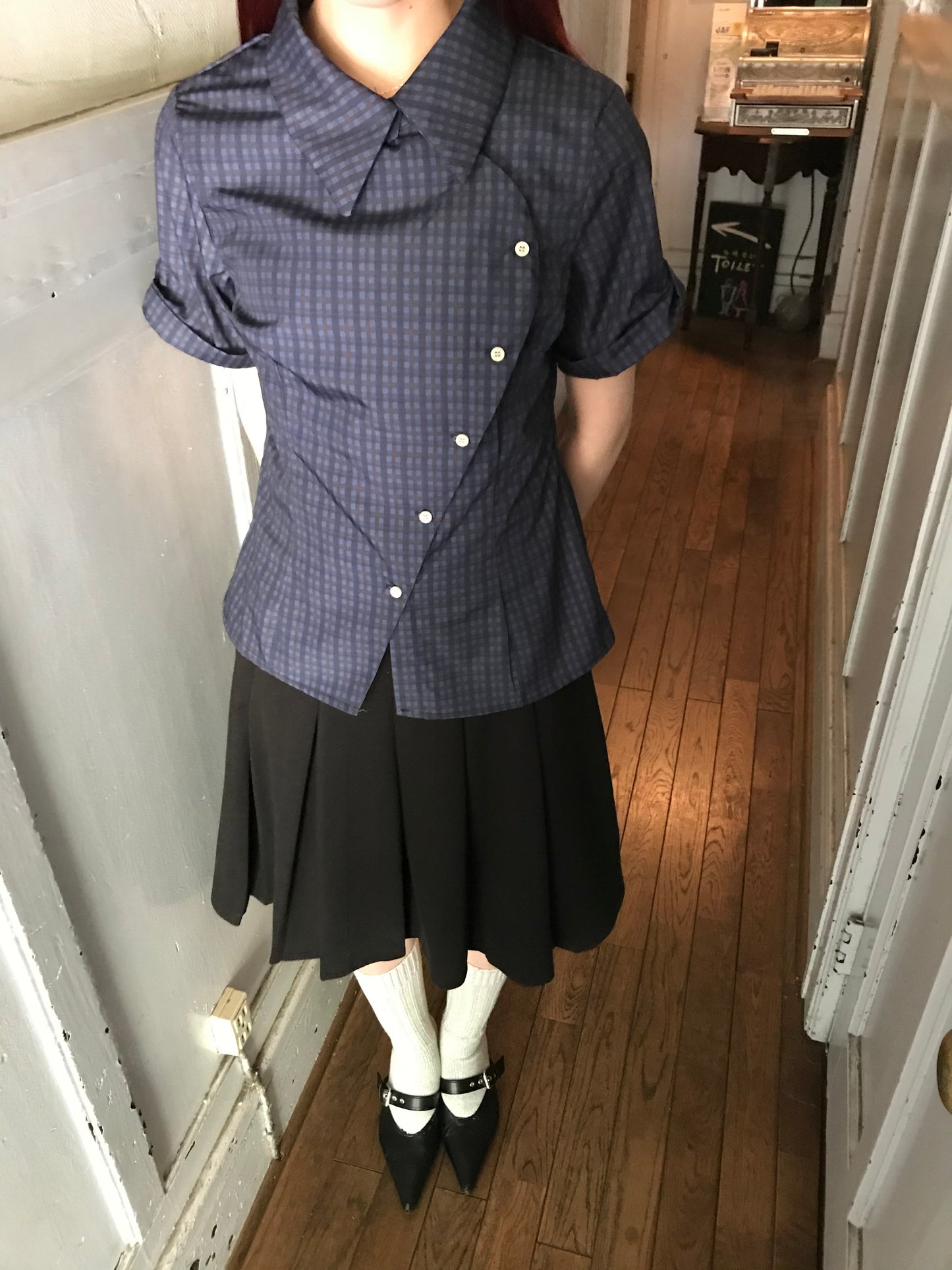 retro check button shirt