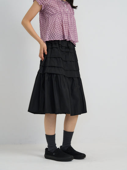 tiered pleated midi skirt
