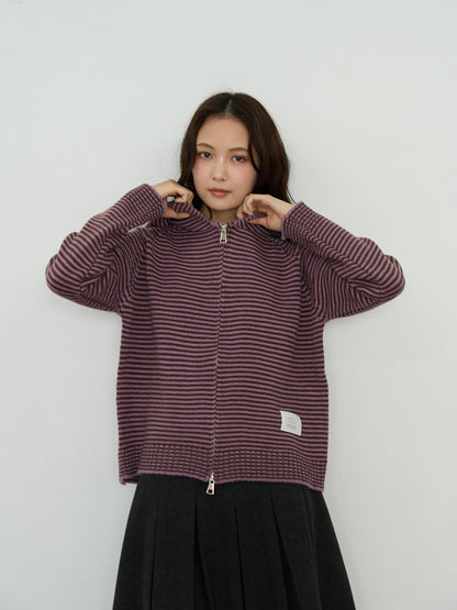 border knit zip hoodie