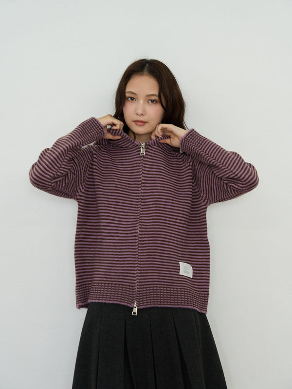 border knit zip hoodie