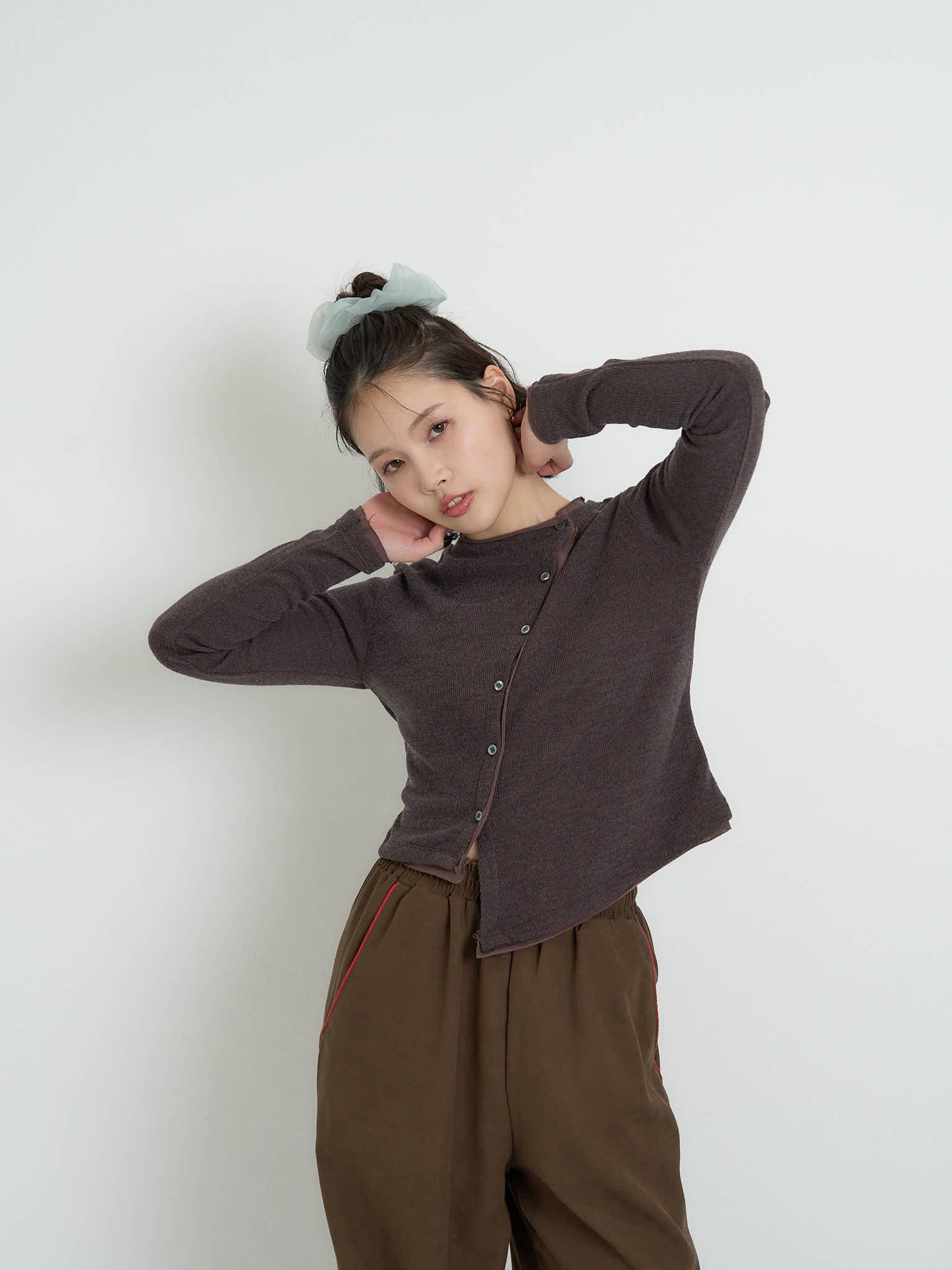 asymmetric button rib cardigan