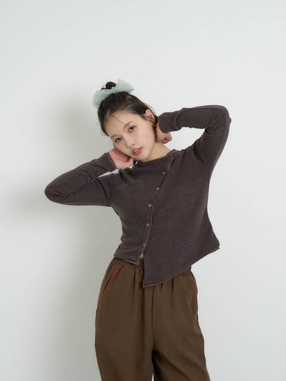 asymmetric button rib cardigan