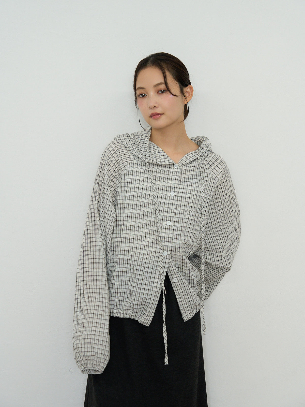 check hooded shirt