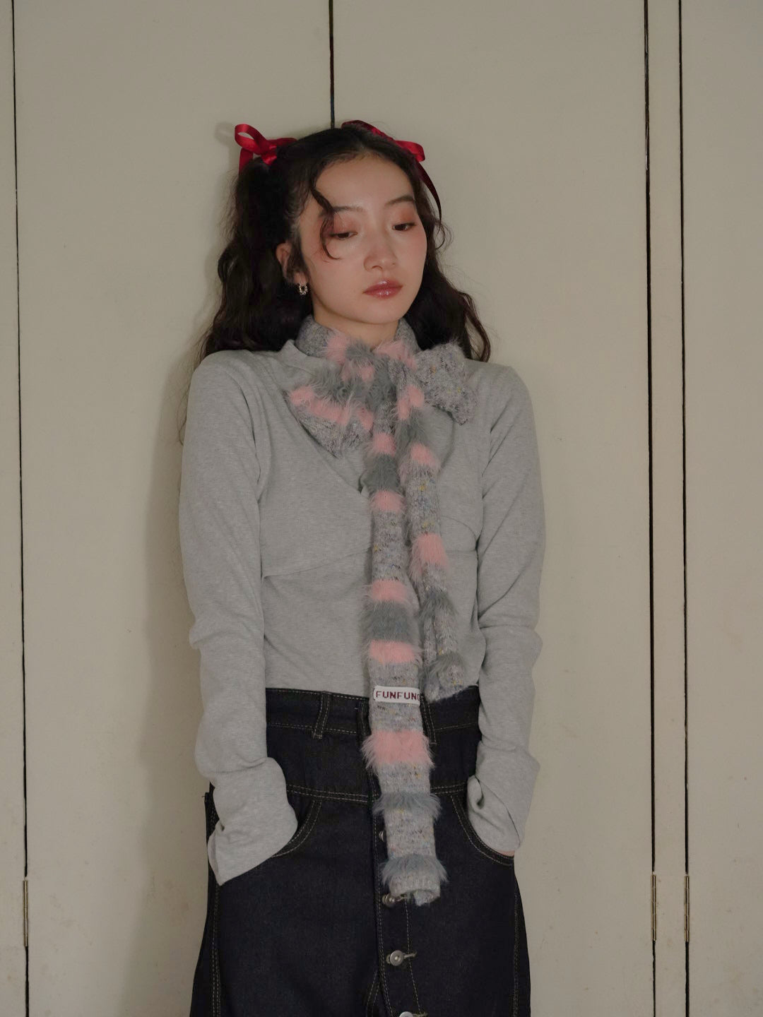 furry stripe knit muffler 【 11/6 19:00 発売予定 】