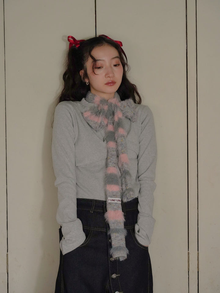 furry stripe knit muffler 【 11/6 19:00 発売予定 】