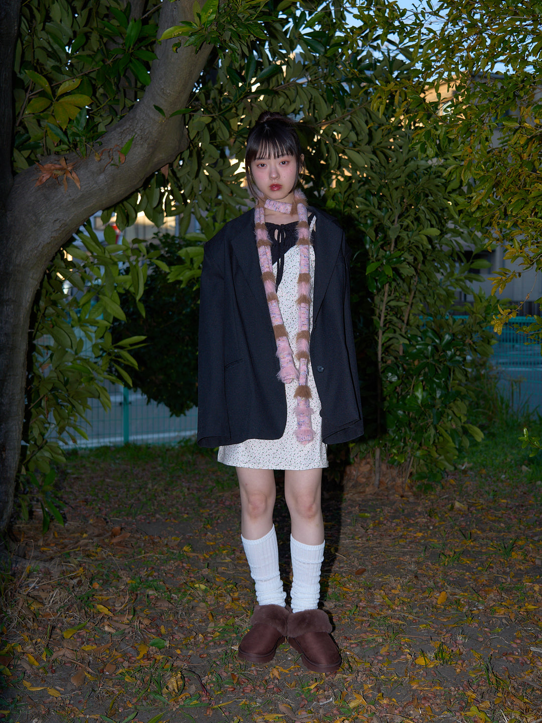 furry stripe knit muffler