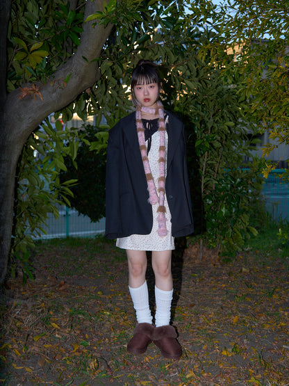 furry stripe knit muffler