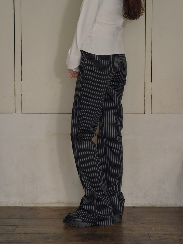 low rise pinstripe flare pants