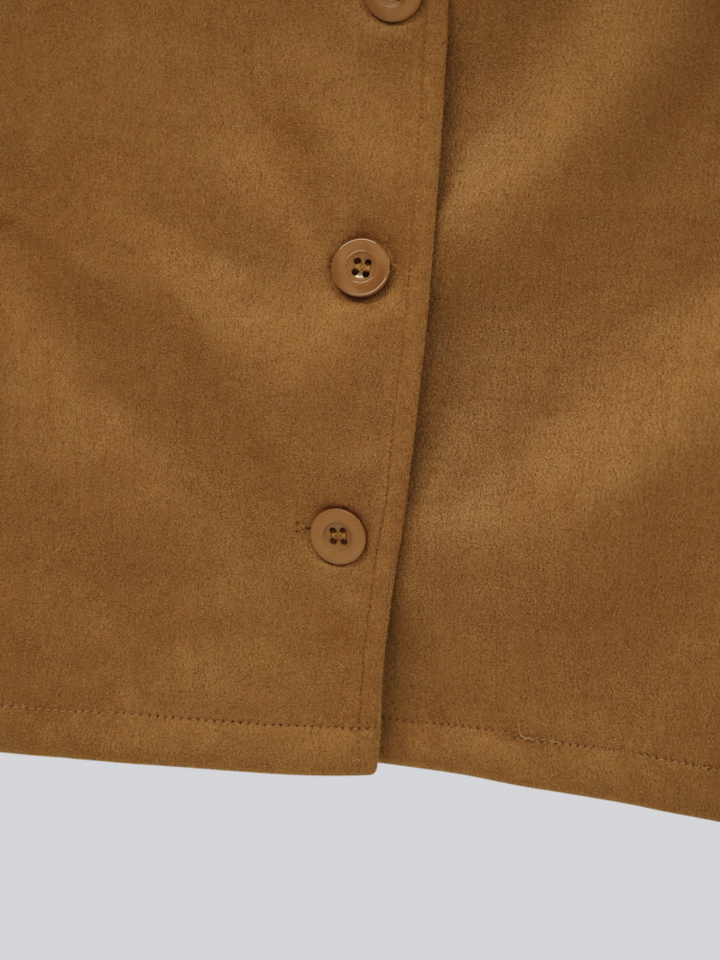 collarless suede jacket