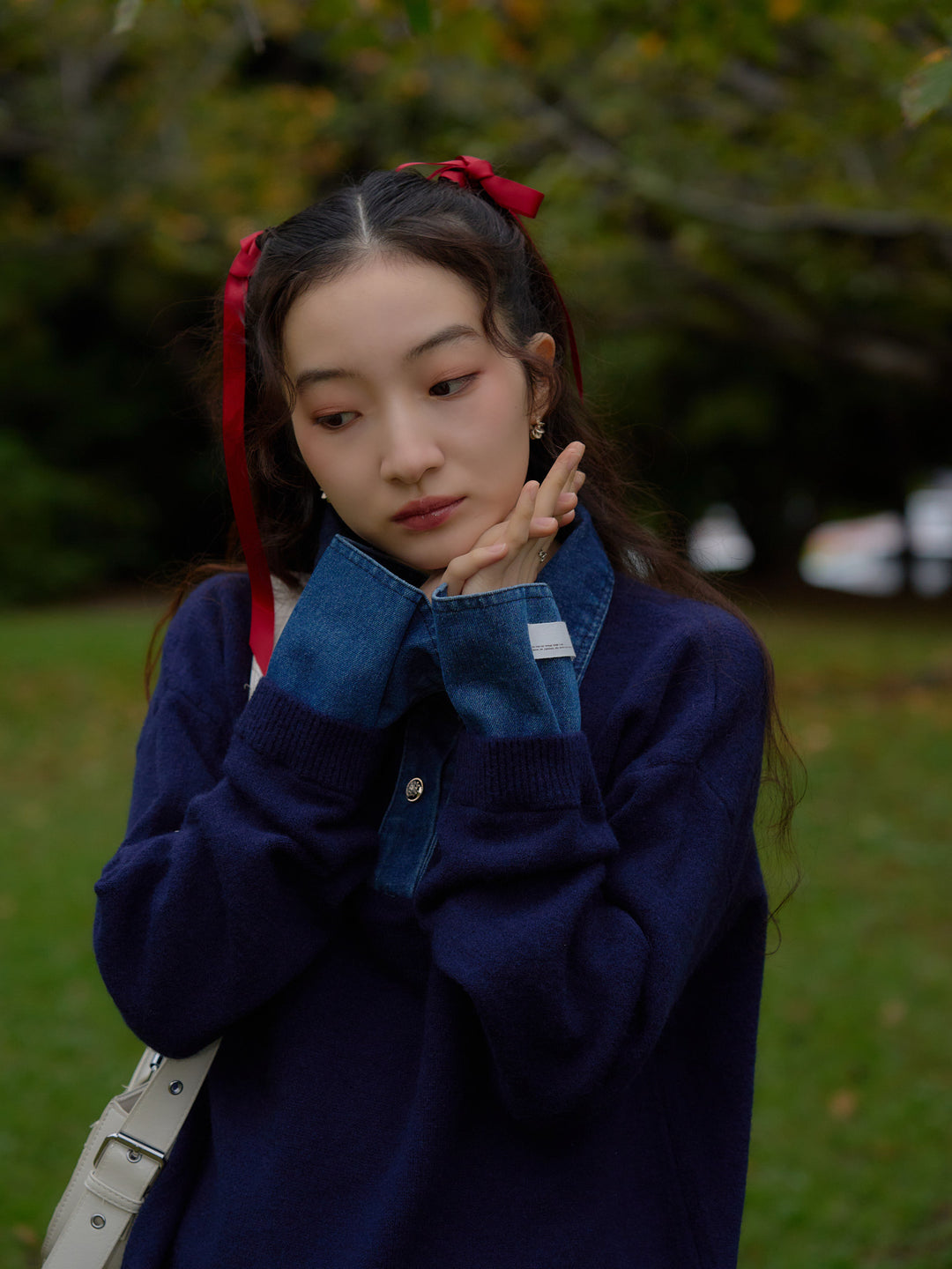 denim collar knit pullover