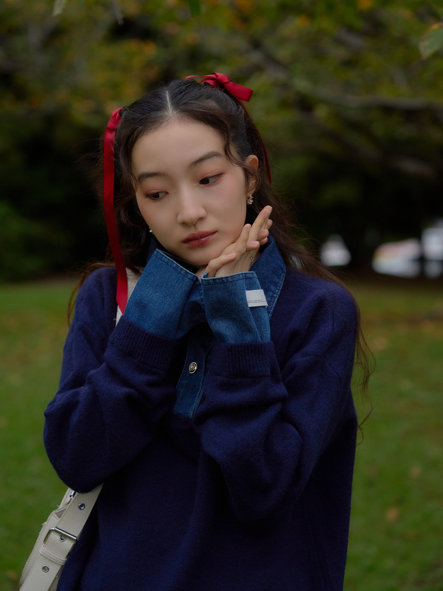 denim collar knit pullover