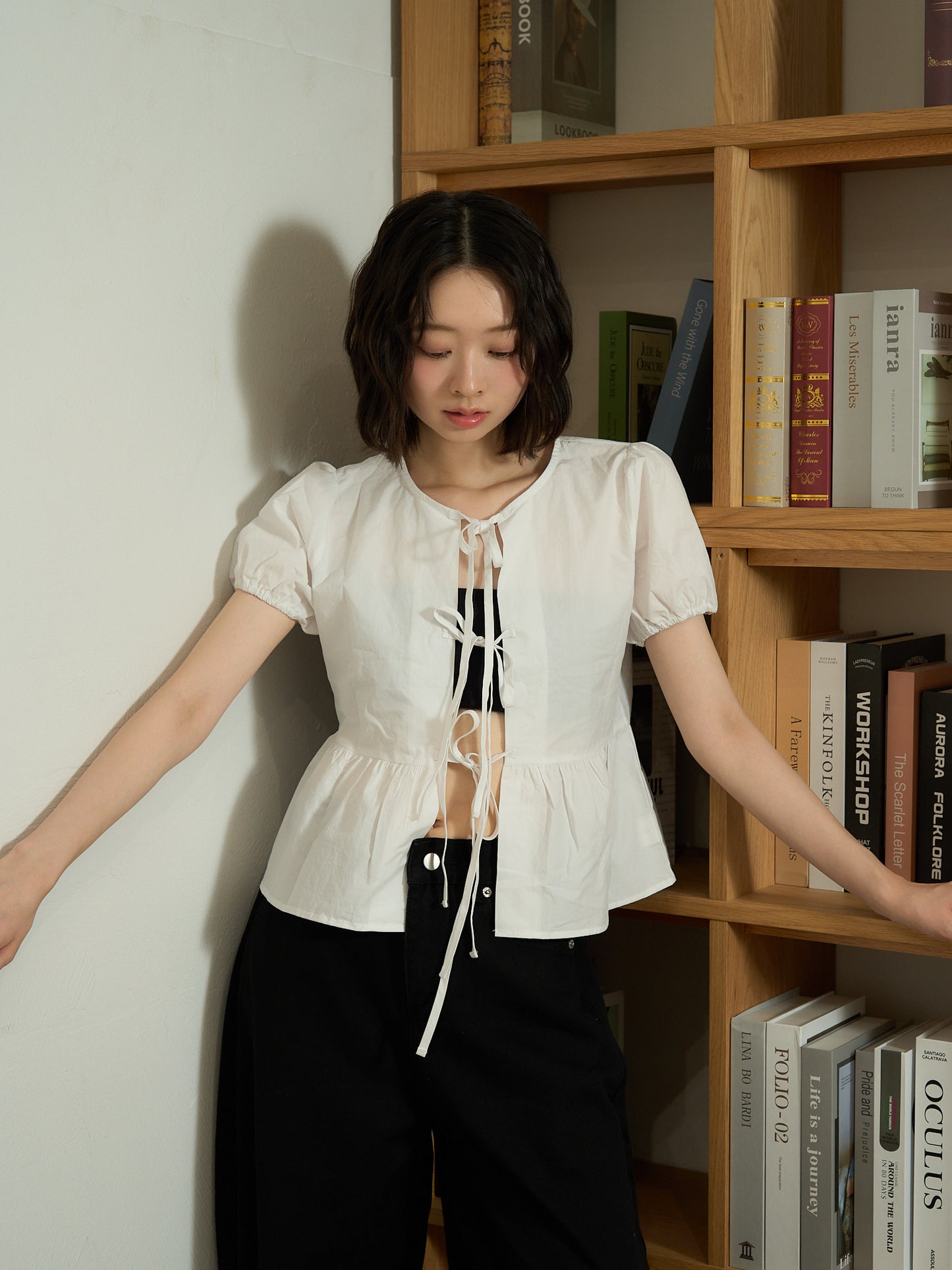 ribbon flare blouse