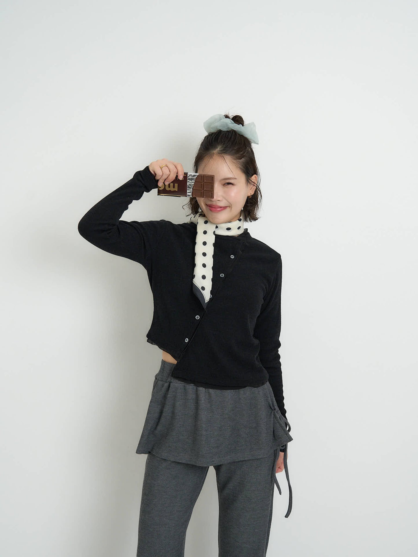 asymmetric button rib cardigan