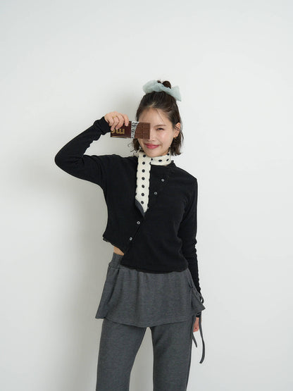 asymmetric button rib cardigan