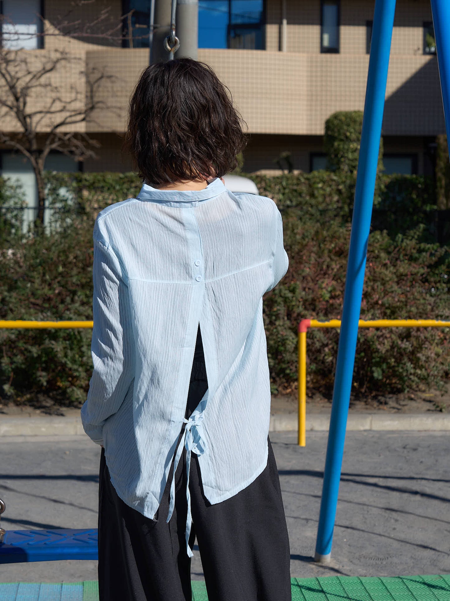 crinkle ribbon long sleeve shirt