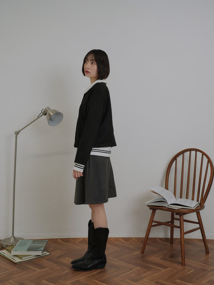 collarless suede jacket