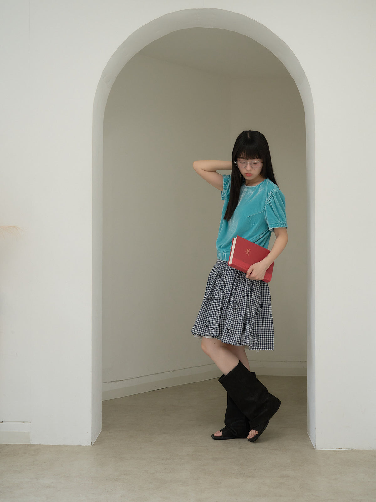 navy check skirt
