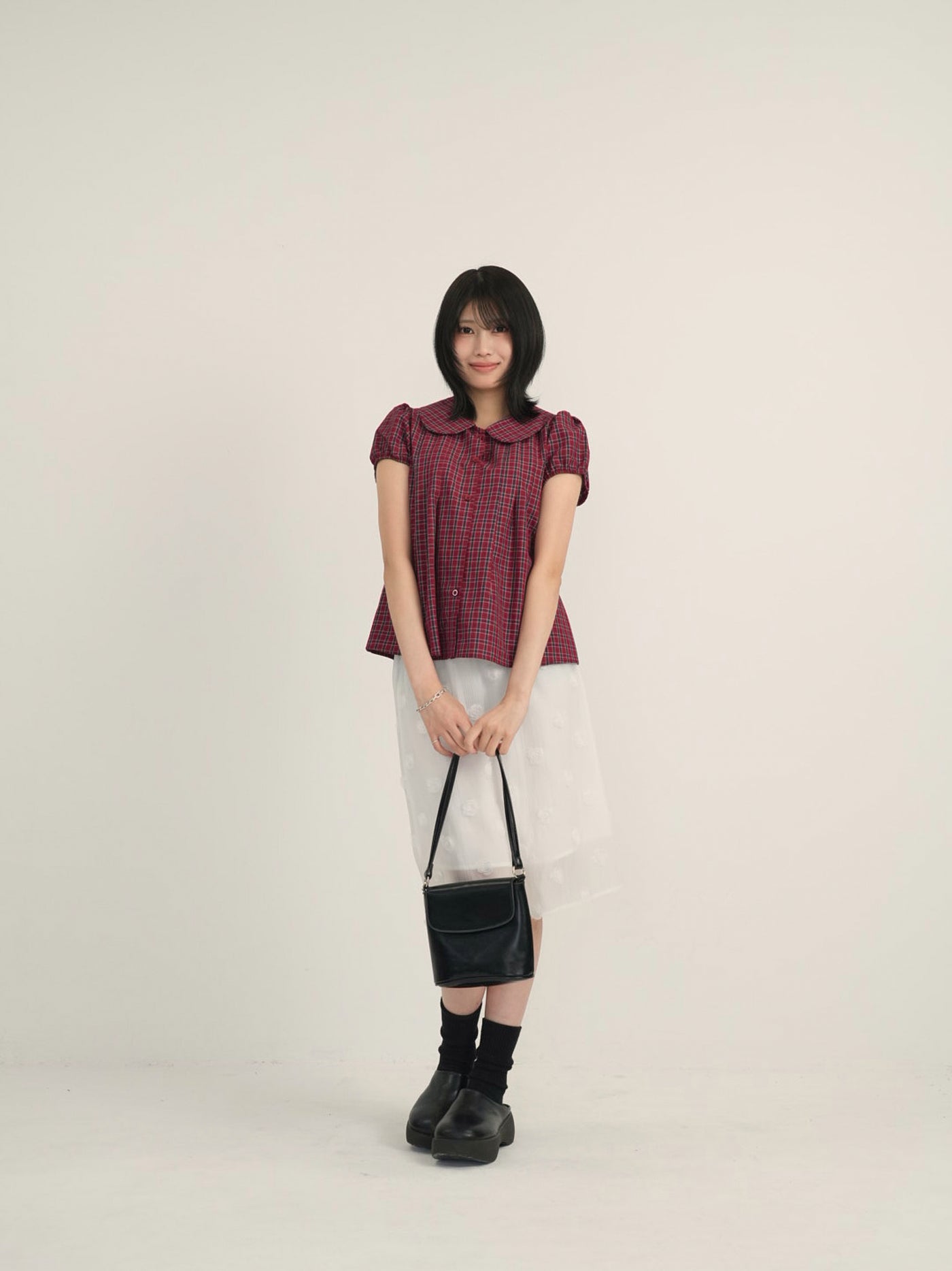 doll collar plaid blouse