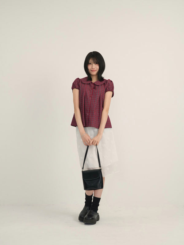 doll collar plaid blouse