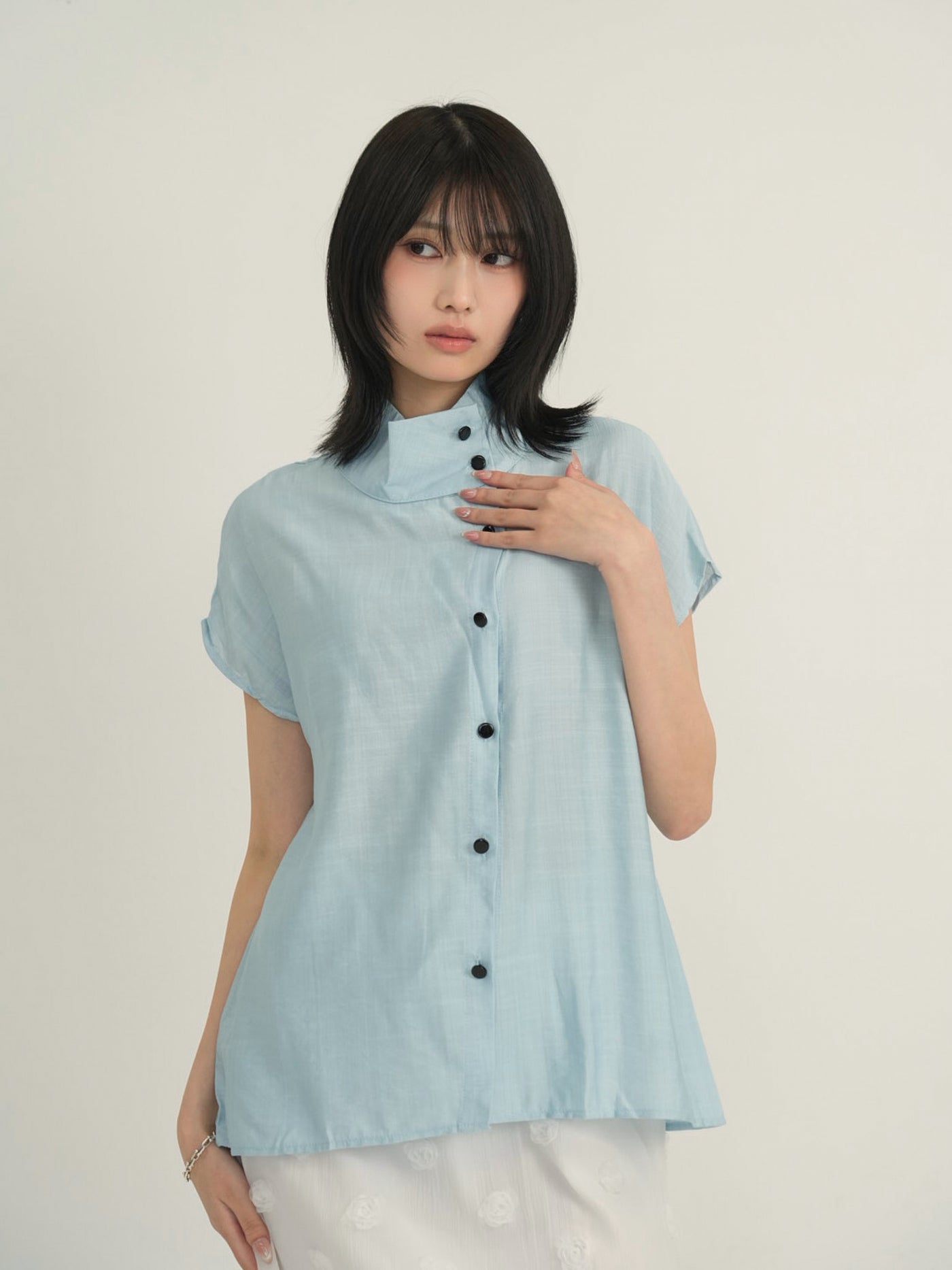 cotton linen stand collar shirt