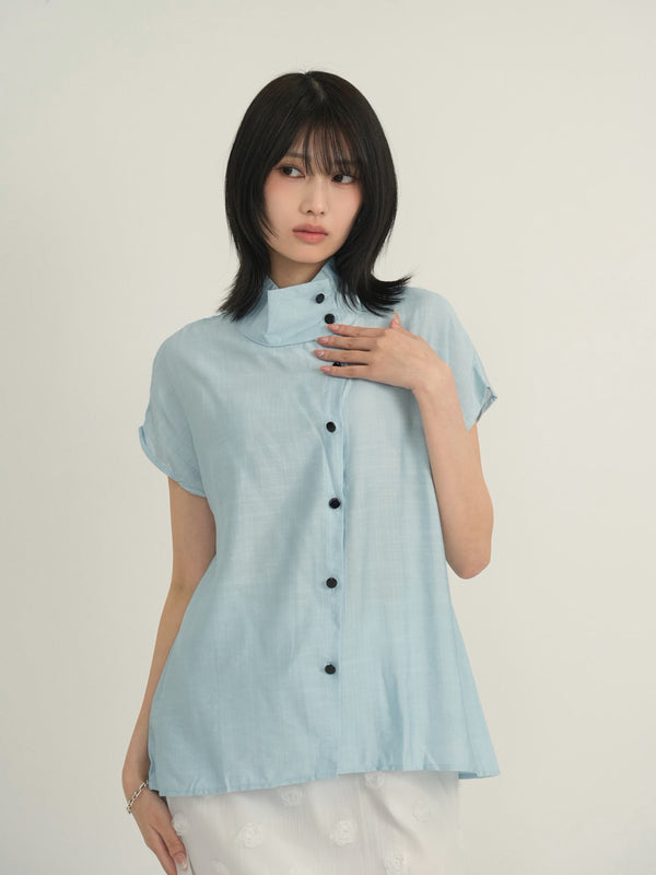 cotton linen stand collar shirt