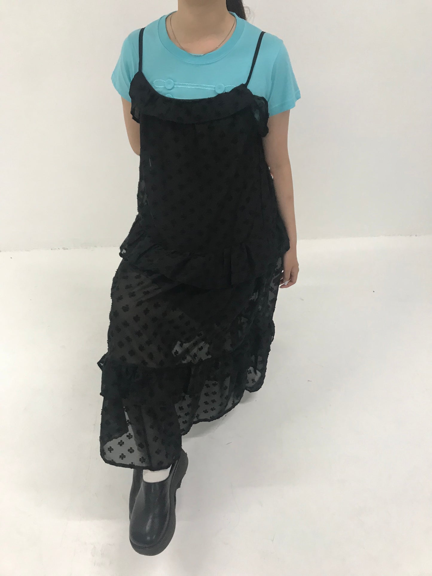 dot chiffon tiered dress