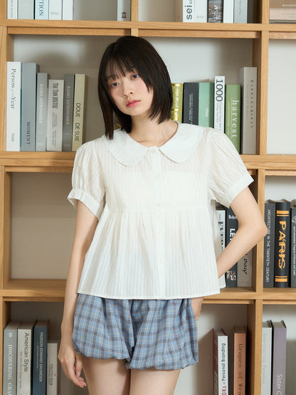 round collar puff blouse