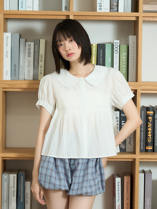 round collar puff blouse