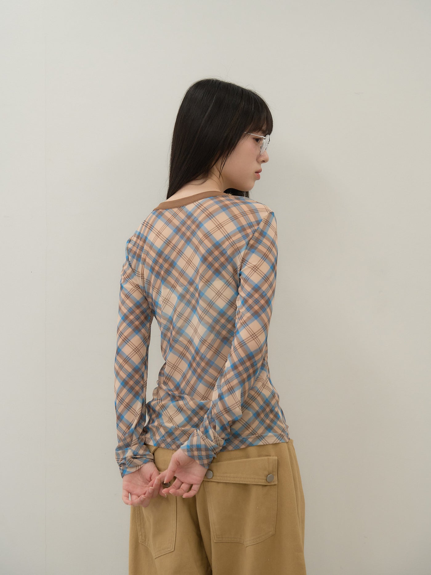 check slim long sleeve tee