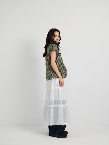 check frill collar blouse