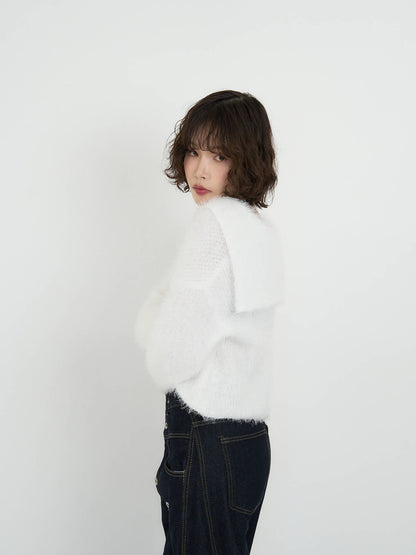 shaggy knit sailor cardigan