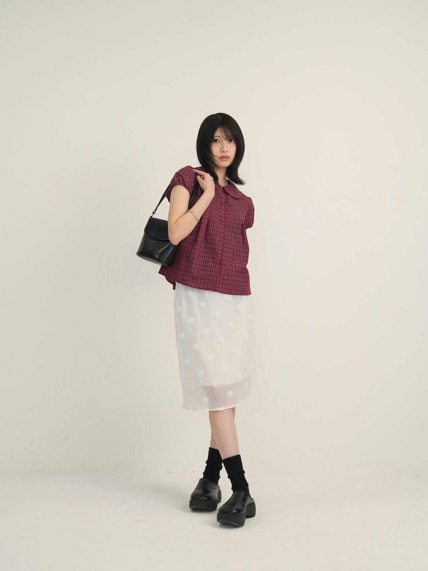 doll collar plaid blouse