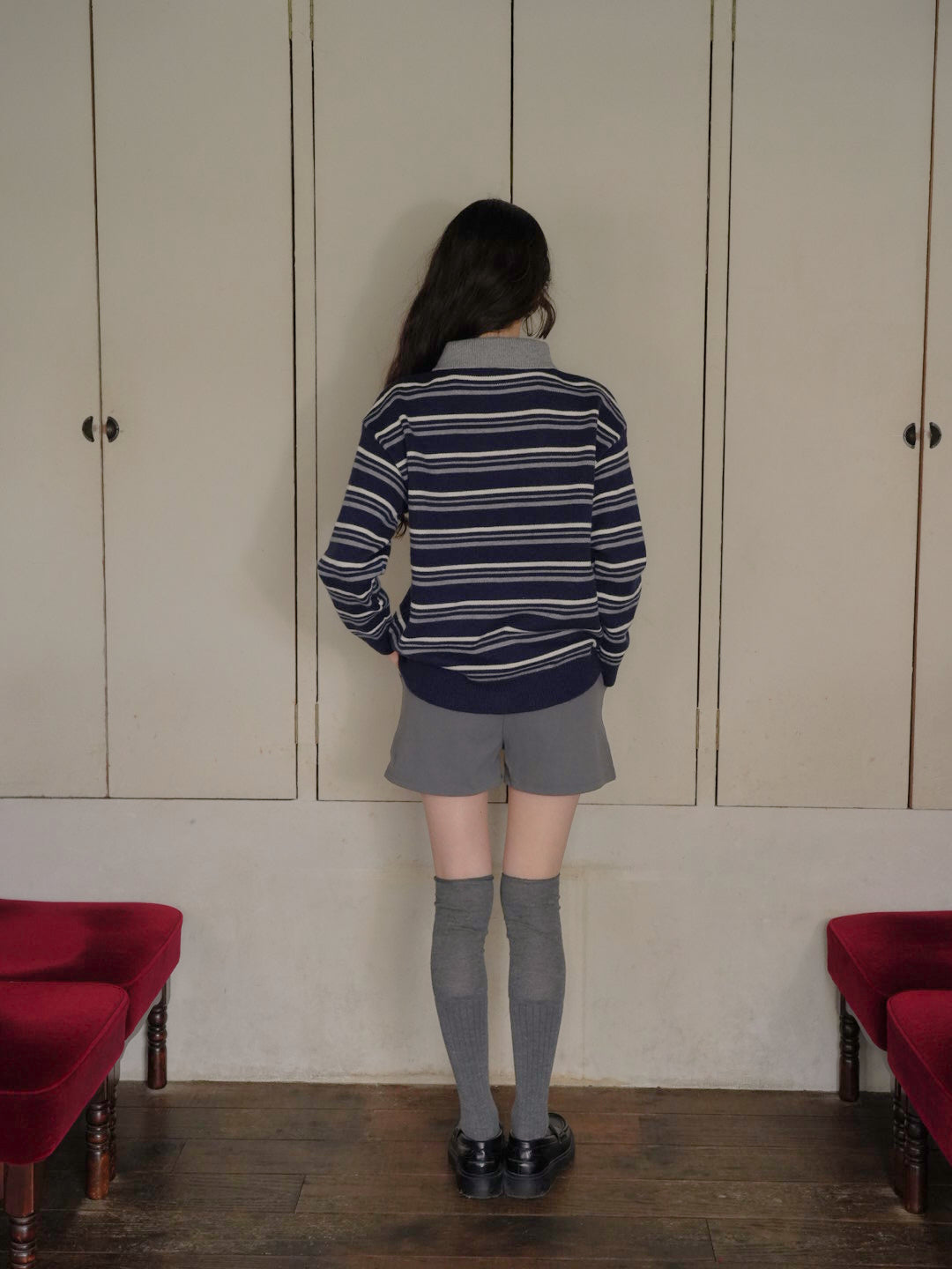 retro stripe collar knit