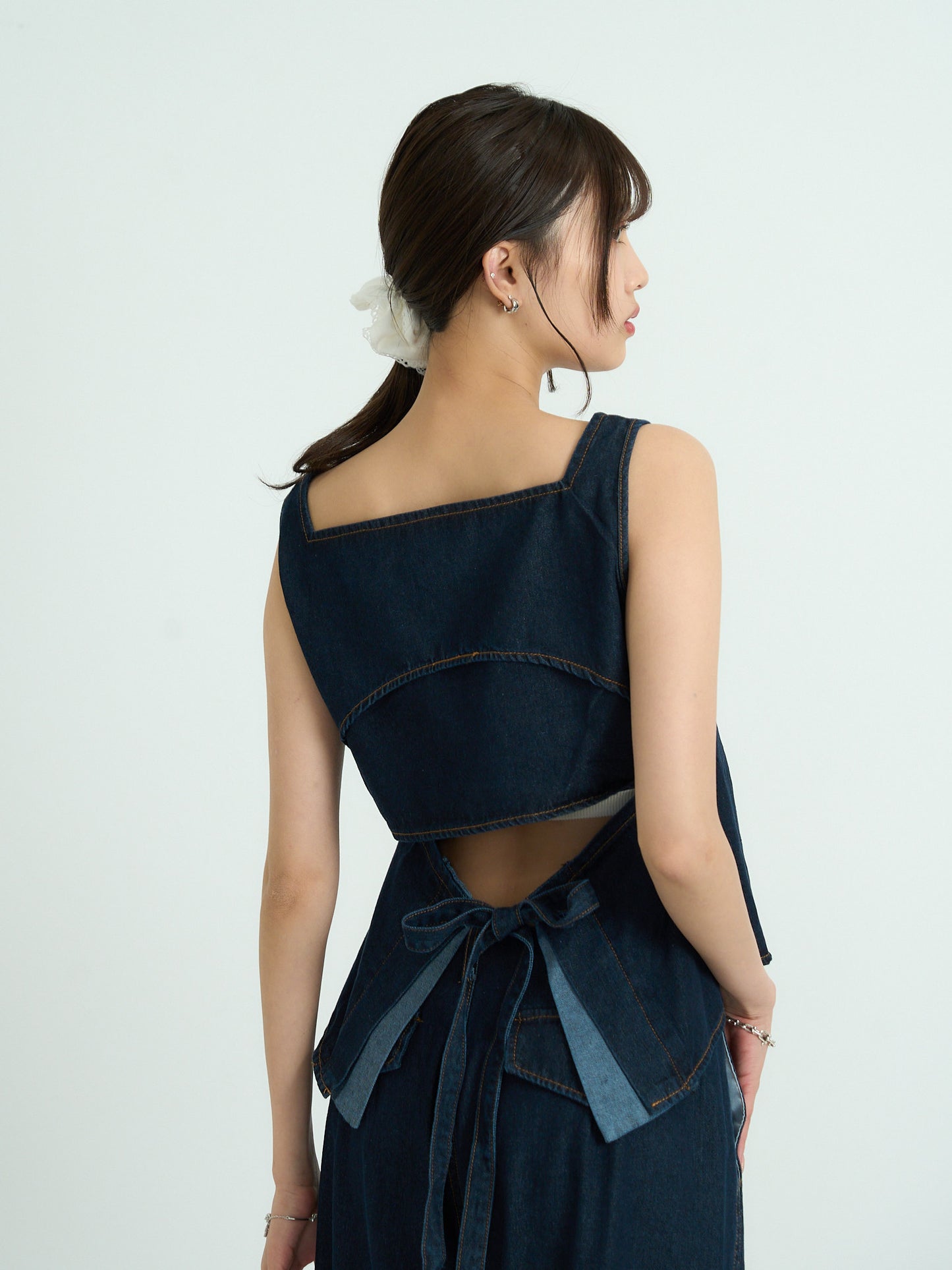 square neck denim top
