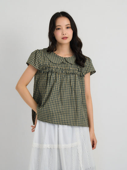 check frill collar blouse