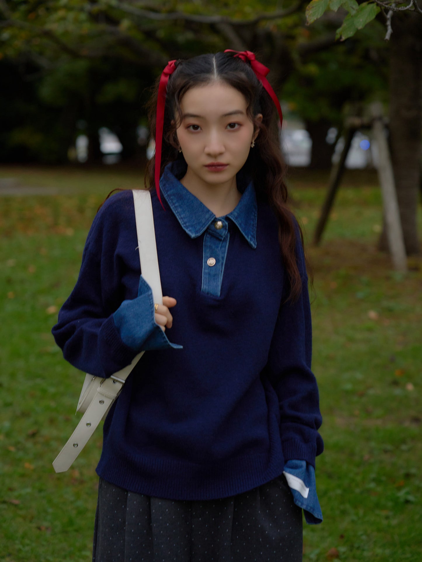 denim collar knit pullover