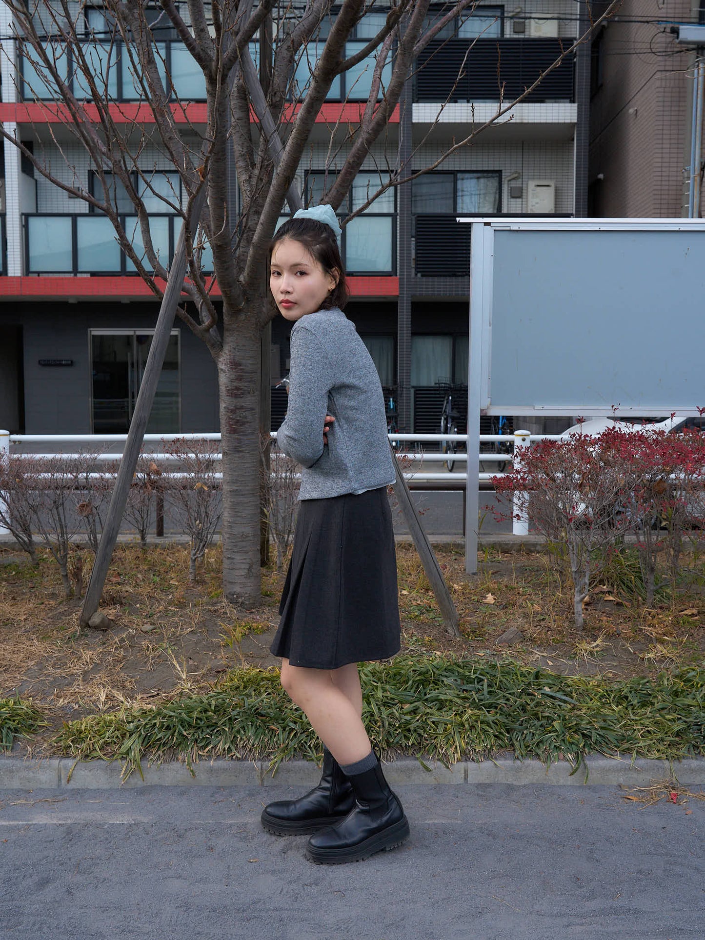 asymmetric button rib cardigan