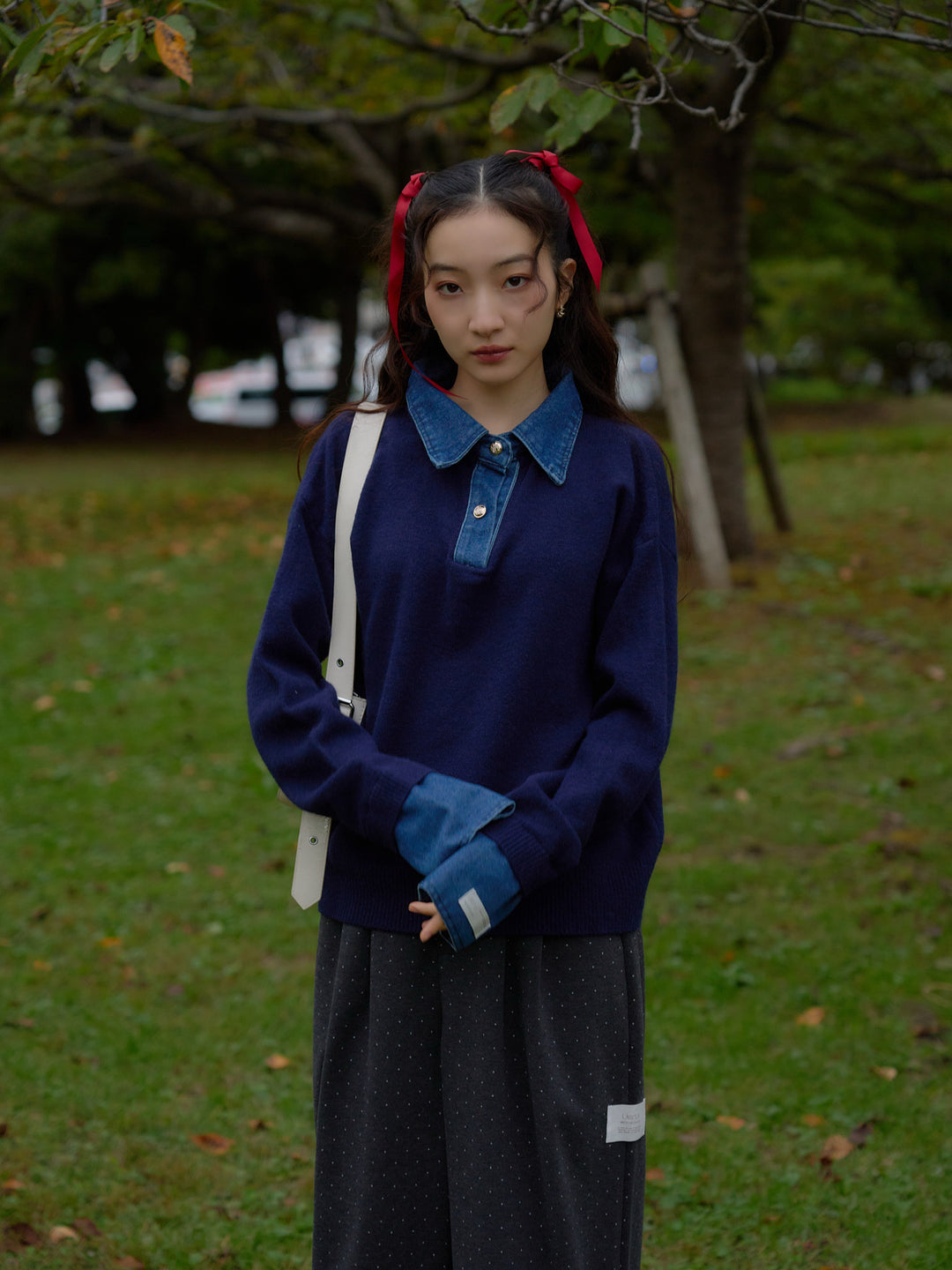 denim collar knit pullover