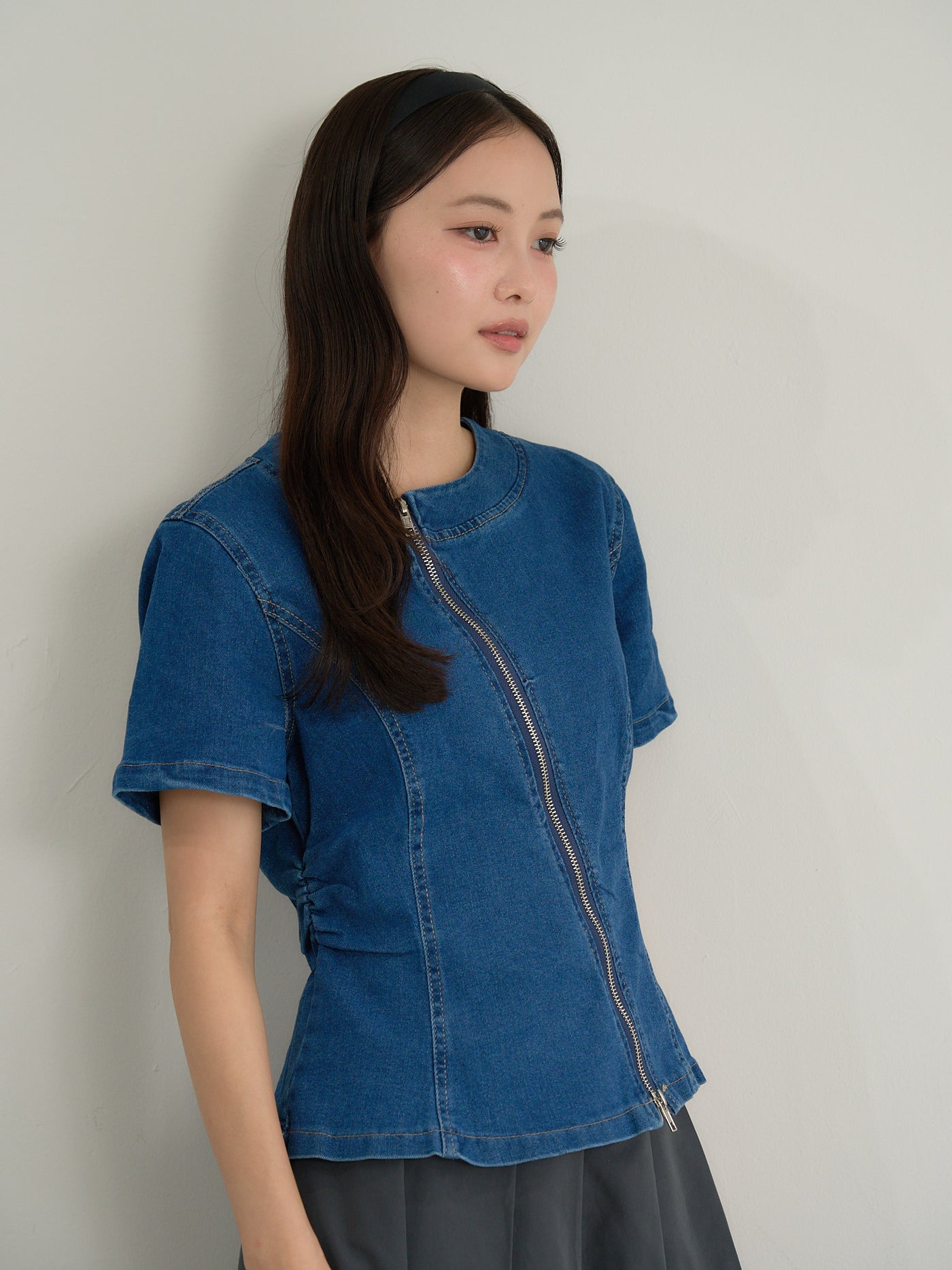 zip denim top